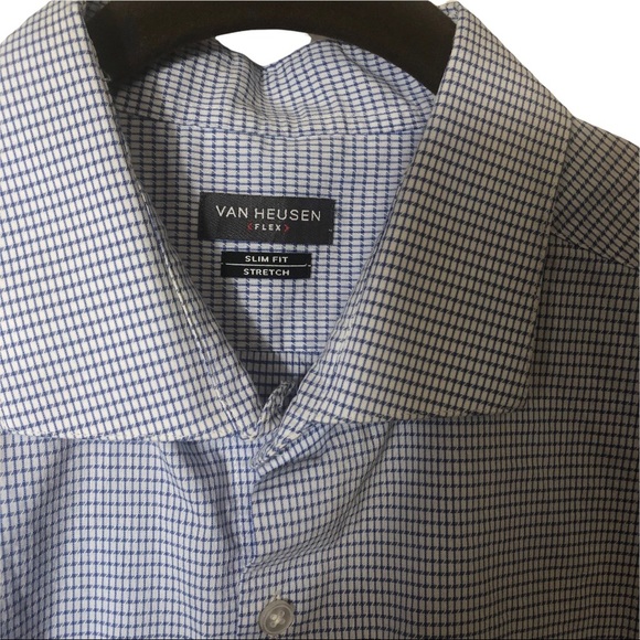Van Heusen Mens size 17-34/35 XL, Blue & white slim fit/flex dress shirt, NWT - Picture 3 of 4